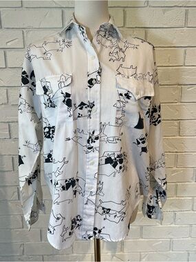 Vintage Panhandle Slim Western Cow Print Button-Up Shirt Womens M